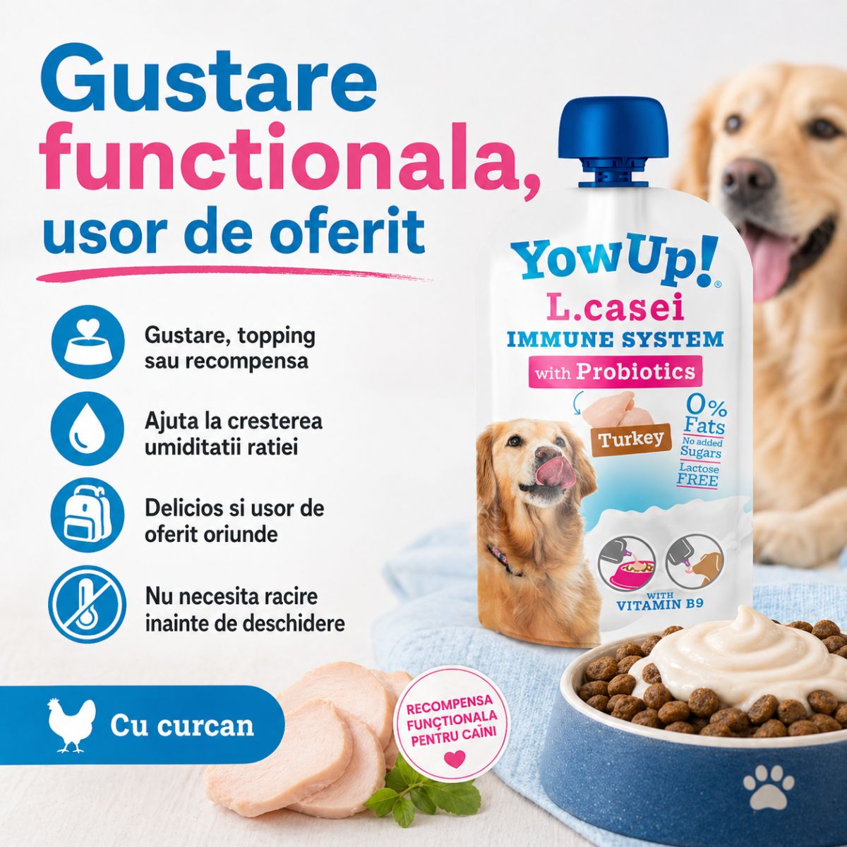 YOWUP! L Casei, XS-XL, Curcan, recompense funcționale câini, sistem imunitar, sistem digestiv, (topping), 115g - imagine 5